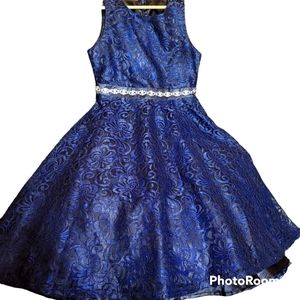 DKNY Navy Blue Girls Lace Formal Dress